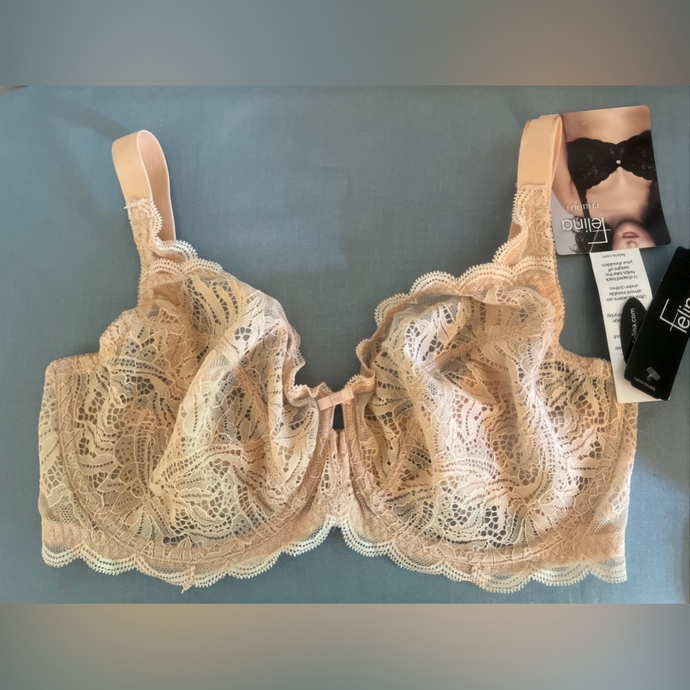 Felina 115073 Peridot Everyday Lace Unlined Underwire Bra US Size 36 DDD beige